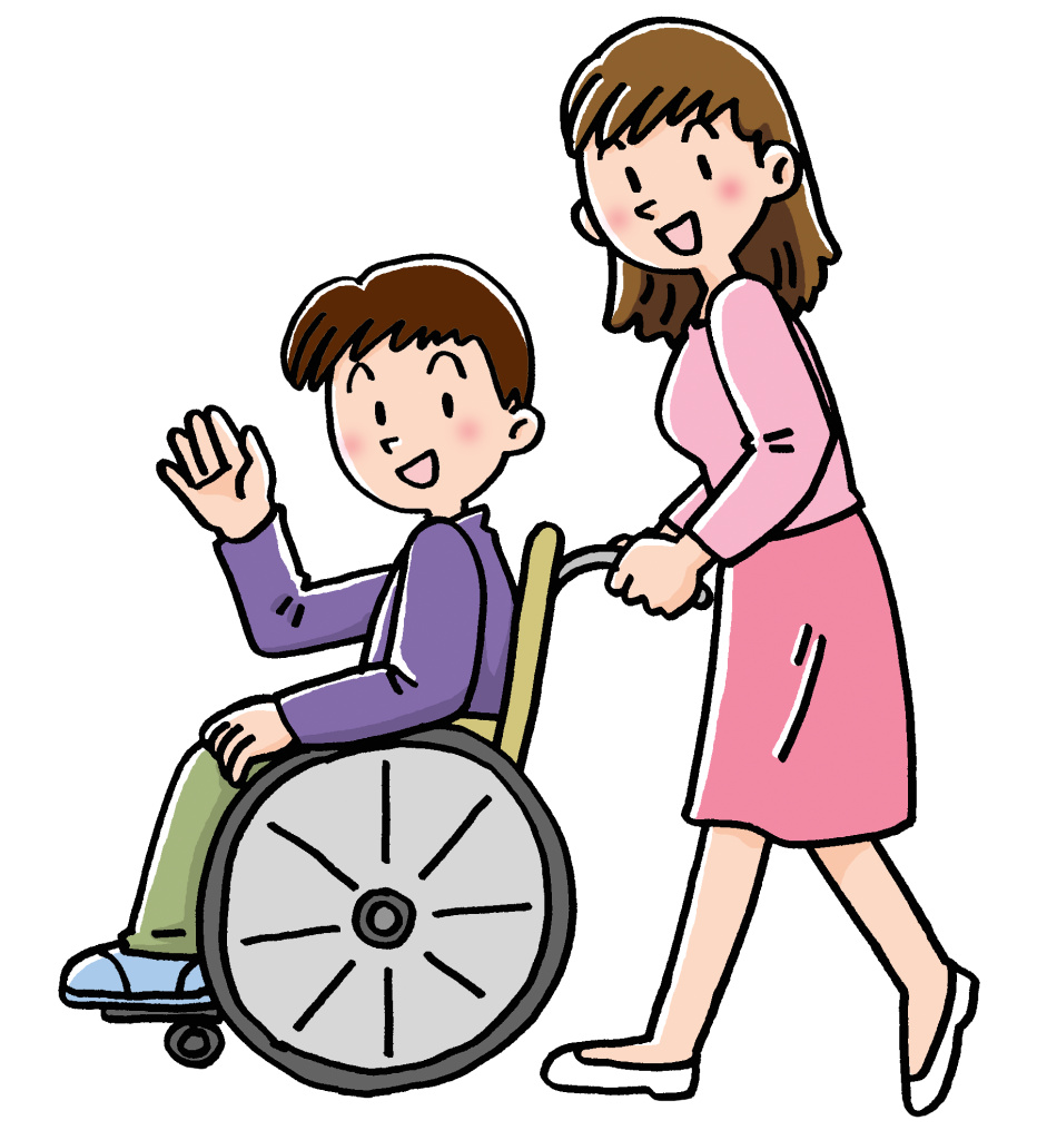 車いすを押す介助者のイラスト